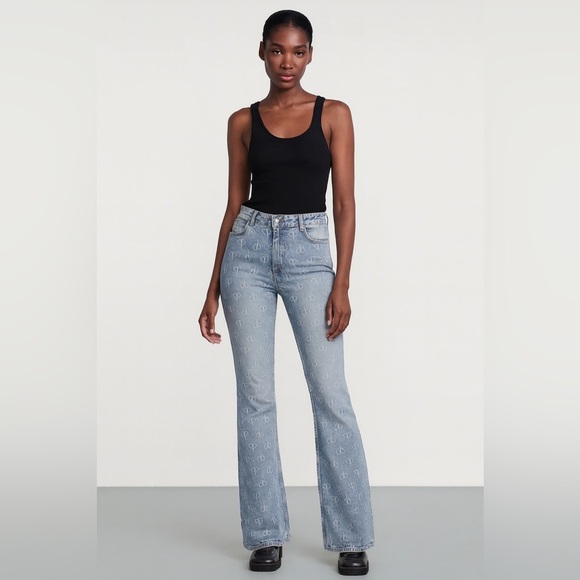 H&M Divided Flare Low Blue Blackpink Jeans Size 8 New with Tags - Picture 1 of 9